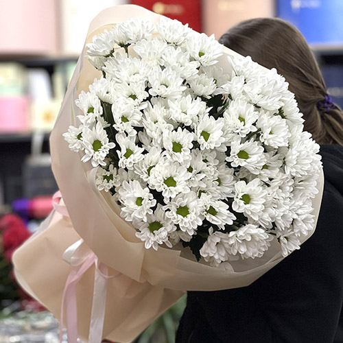 11 веток белых ромашковых хризантем фото букета в Днепропетровске