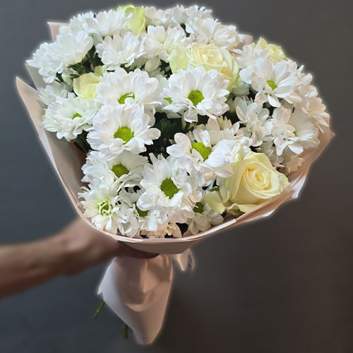 белые розы и хризантемы фото букета на праздник