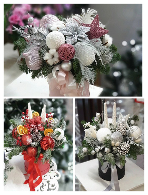 новогодние букеты в коробке в Днепре фото