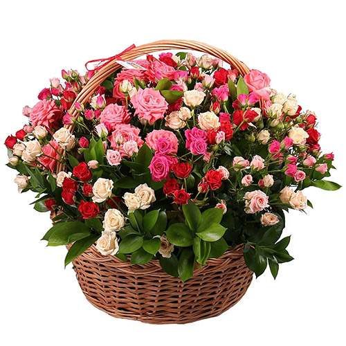 Фото товара 101 кустовая роза  в корзине в Днепре