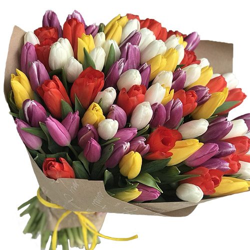 Фото товара 101 тюльпан мікс (4 кольори) у крафт в Днепре