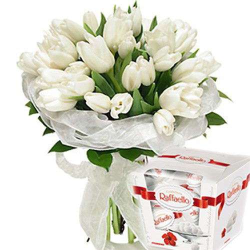 Фото товара 25 тюльпанів і "Raffaello" в Днепре