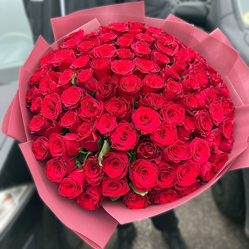 короткая роза 101 роза букет фото